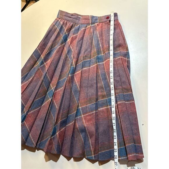 Vintage 1970s H.R. Robert’s Pleated Women’s Skirt Blue Pink Brown Gray Plaid - Picture 6 of 7